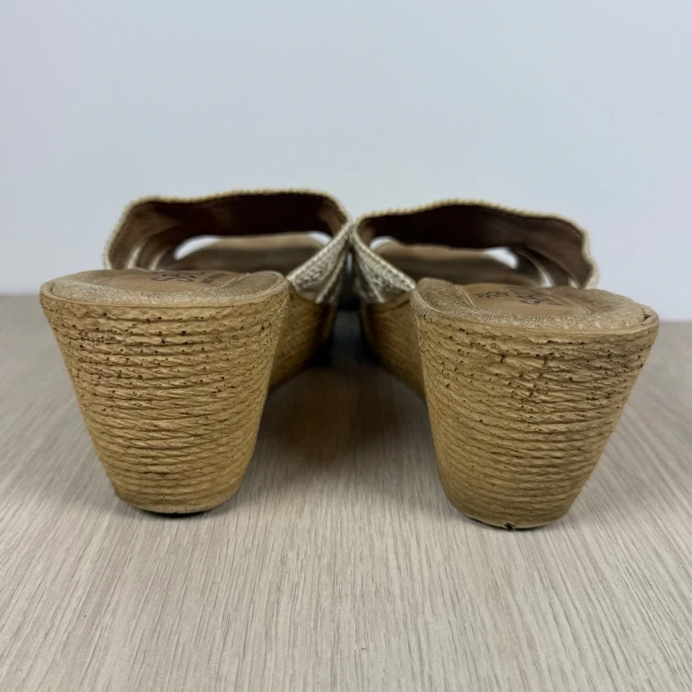Wedge Sandals Sbicca Womens 10 Cream Crochet Knit Boho Platform Slides